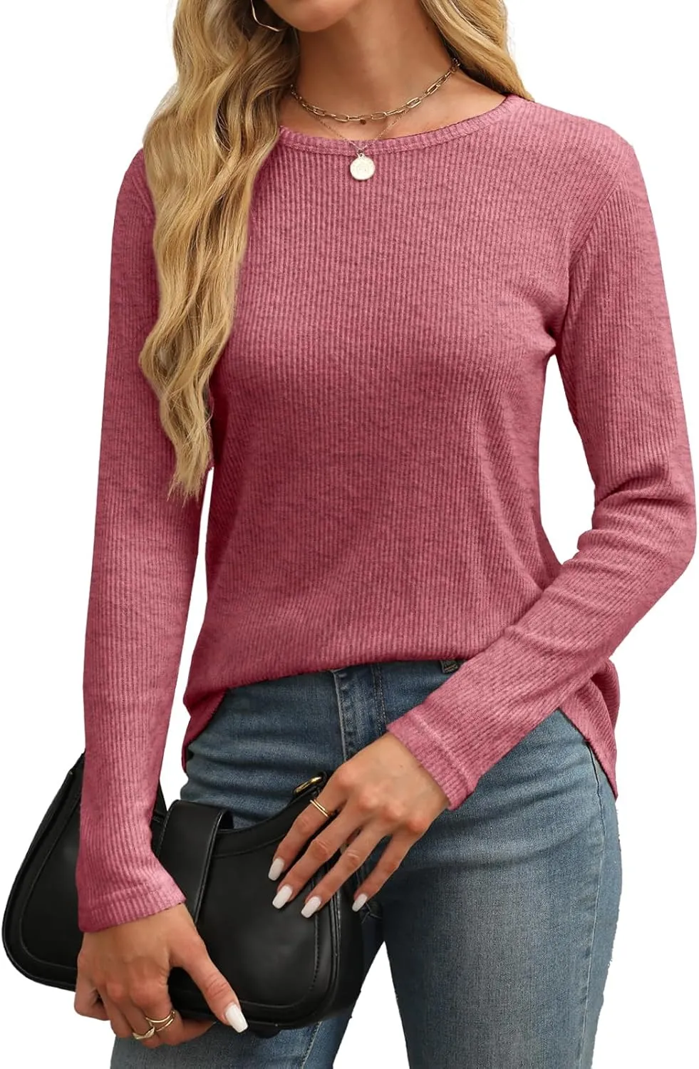 Womens Sweaters Spring Fashion Tops Crew Neck Long Sleeve Shirts Casual Trendy Tunics Clothes S-XXL